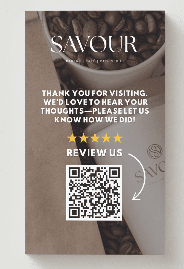 QR code review request card for table service