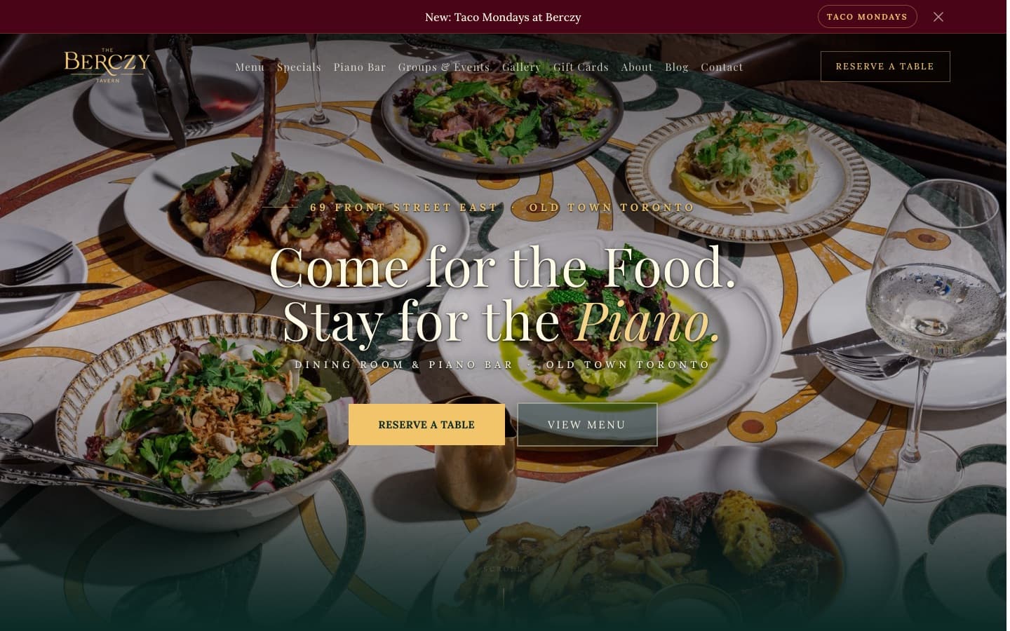 The Berczy Tavern's website, built by Guest Getter
