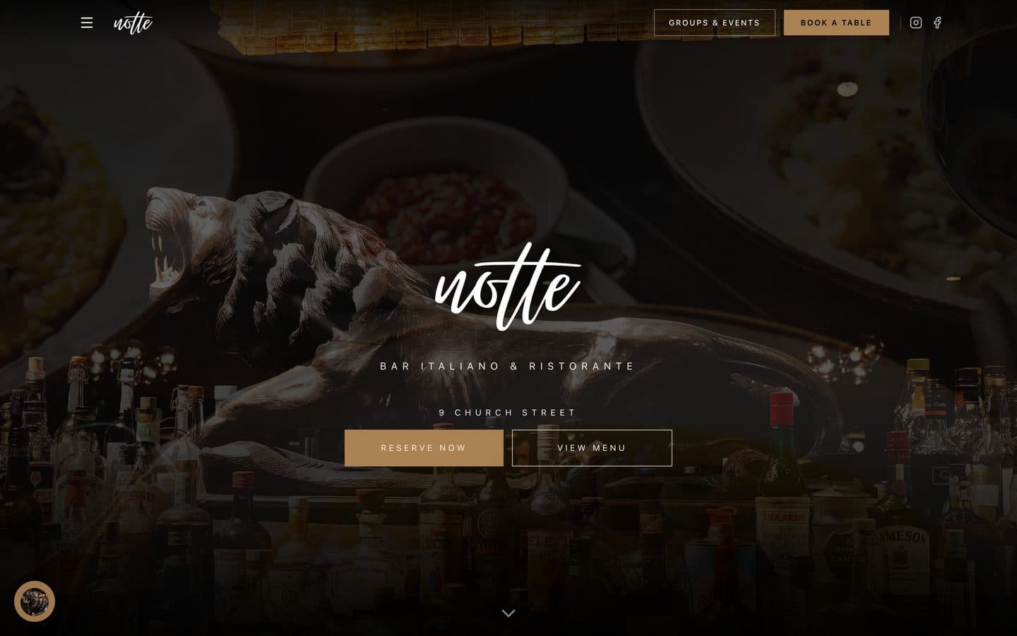 Notte Ristorante's website, built by Guest Getter