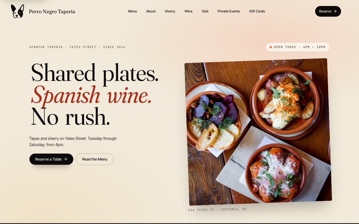 Perro Negro Taperia's website, built by Guest Getter